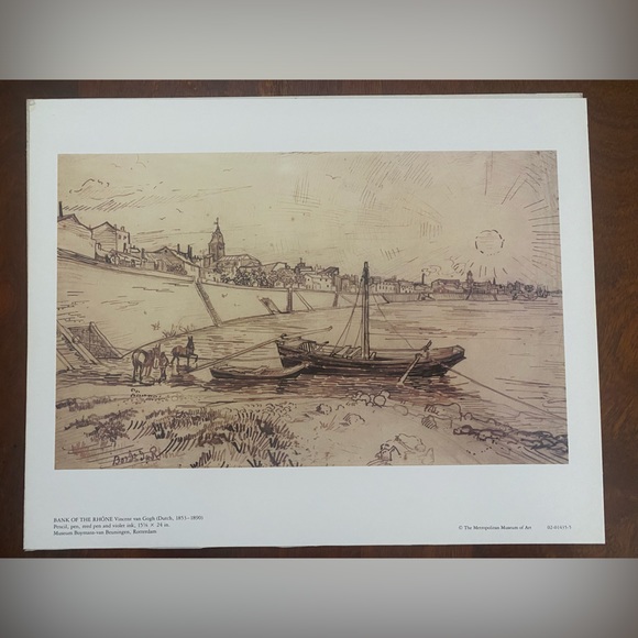 VINCENT VAN GOGH Painting of Bank of the RHONE.  Material: pen, pencil, reed pai - Picture 1 of 5